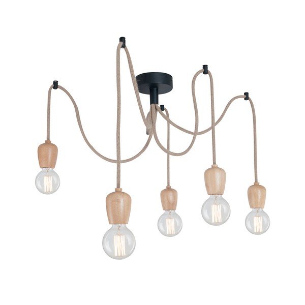 Závěsné svítidlo s 5 kabely a dřevěnou objímkou Home Shold
