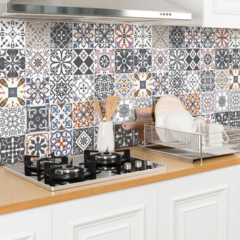 Set 24 autocolante de perete ambiance cement tiles flore, 15 x 15 cm