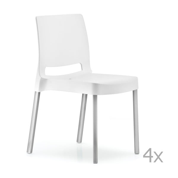 Sada 4 bílých jídelních židlí Pedrali Joi