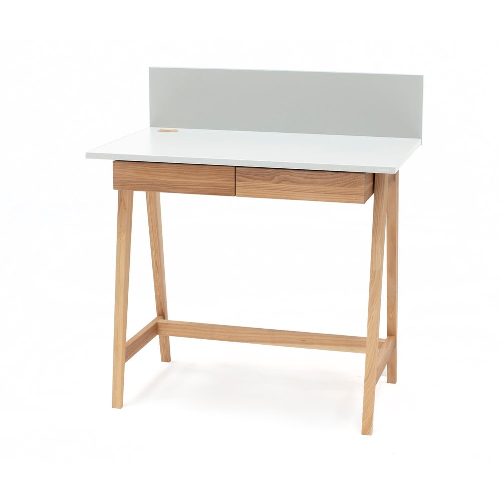 Bílý psací stůl s podnožím z jasanového dřeva Ragaba Luka, délka 85 cm