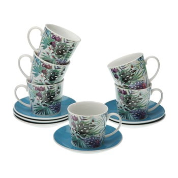Set 6 căni din porțelan pentru ceai cu farfurie versa floral