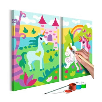 Set diy pentru crearea unei picturi pe pânză din două părți artgeist fairytale unicorns, 33 x 23 cm