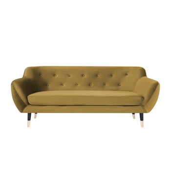 Canapea cu 3 locuri mazzini sofas amelie cu picioare negre, galben muștar