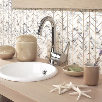 Set 9 autocolante pentru perete ambiance marble and gold line, 20 x 20 cm