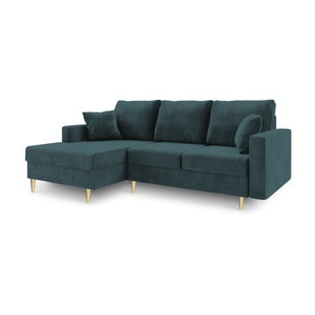 Canapea extensibilă cu 4 locuri și spațiu de depozitare Mazzini Sofas Muguet, pe partea stângă, albastru petrol