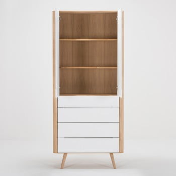 Vitrină cu construcție solidă din lemn de stejar cu 4 sertare gazzda ena, 90 cm h