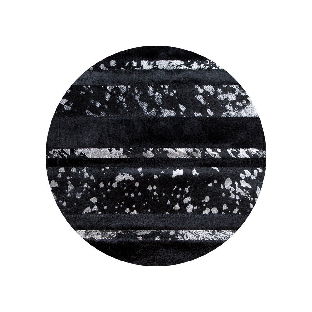 Kožený koberec s detaily stříbrné barvy Pipsa Stripes, ⌀ 160 cm