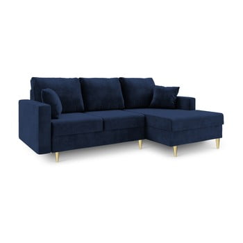 Canapea extensibilă cu 4 locuri și spațiu de depozitare mazzini sofas muguet, pe partea dreaptă, albastru