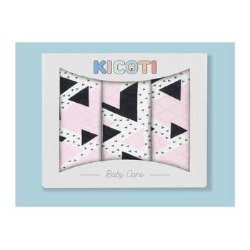 Set 3 feșe din fibre de bambus kicoti pink triangle, 75 x 75 cm
