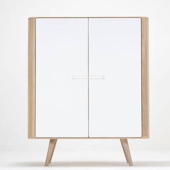 Comodă cu structură din lemn masiv de stejar gazzda ena, 90 x 110 cm, alb-natural