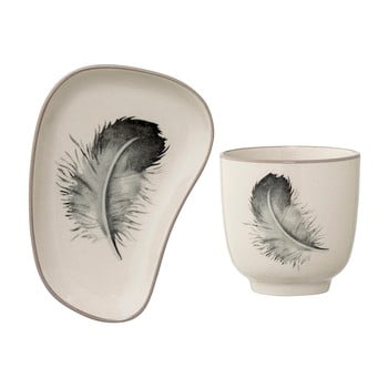 Set farfurie cu pahar din ceramică bloomingville feather
