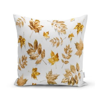 Față de pernă Minimalist Cushion Covers Golden Leafes With White BG, 45 x 45 cm