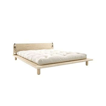 Pat din lemn masiv cu tăblie, veioze și saltea comfort karup design peek, 140 x 200 cm