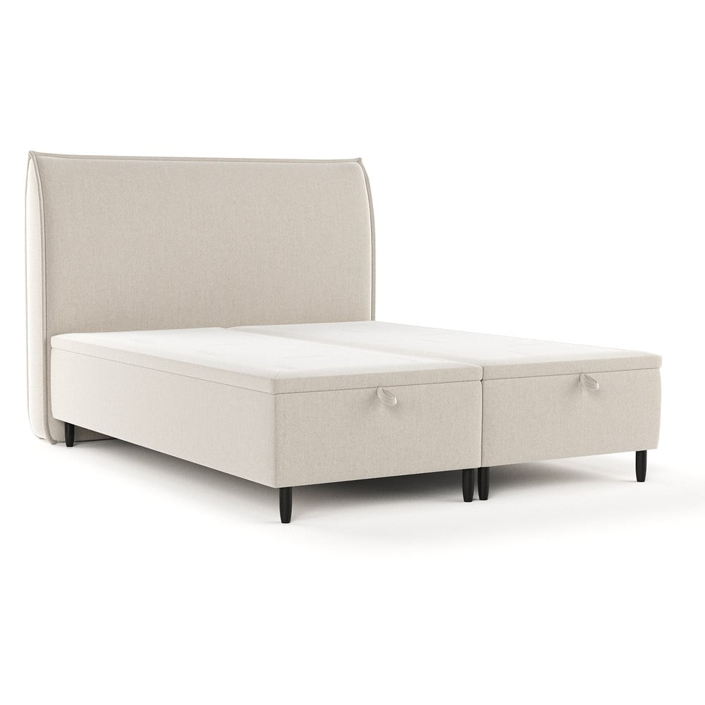 Béžová čalouněná dvoulůžková postel s úložným prostorem 160x200 cm Pearl – Maison de Rêve